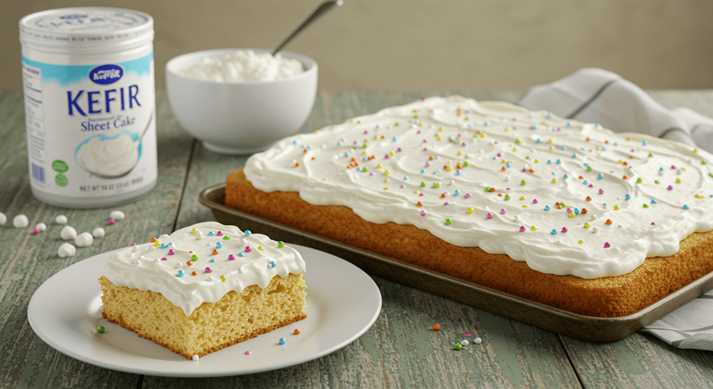 Moist and delicious kefir sheet cake with a light texture and tangy flavor